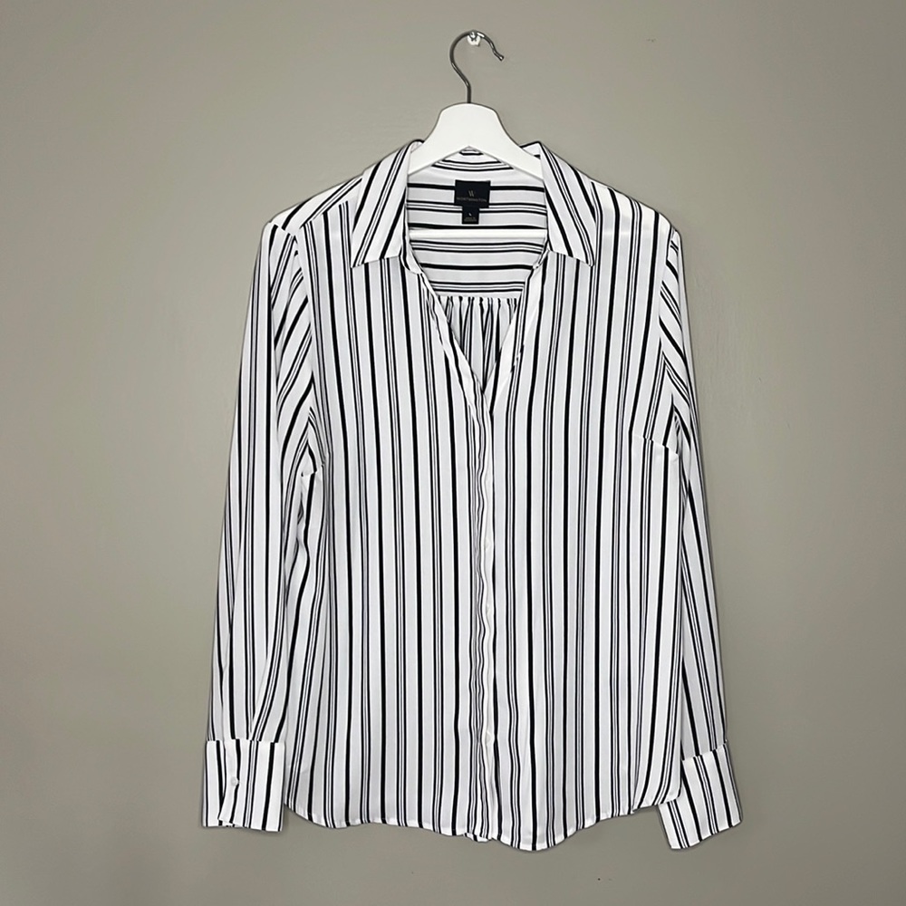 Black and White Striped Worthington Blouse Size L